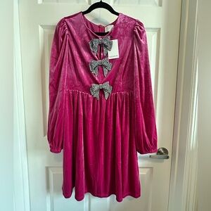 NWT Sugarlips Fuchsia Velvet Dress with Glittering Bows